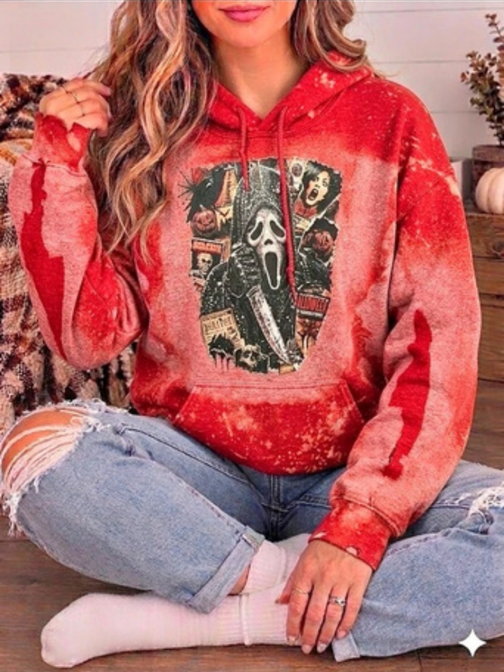Scream Graphic Bleached Red Hoodie